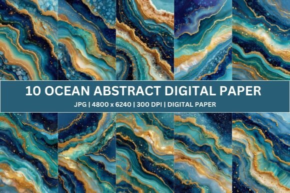 Download 10 Ocean Gold Geode Marble Digital Paper - Premium Resources